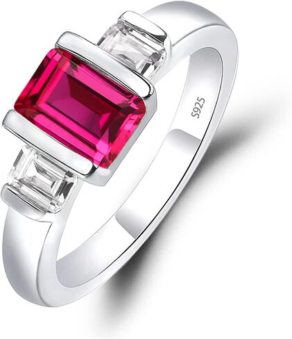 S925 Sterling Silver 3-Stone Ring Engagement Ring Emerald Cut Gemstone Ring Half Bezel Wedding Promise Rings for Women Jewelry in Saudi Arabia
