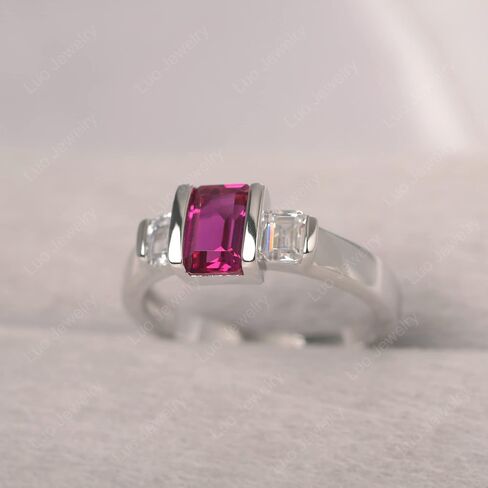 S925 Sterling Silver 3-Stone Ring Engagement Ring Emerald Cut Gemstone Ring Half Bezel Wedding Promise Rings for Women Jewelry in Saudi Arabia