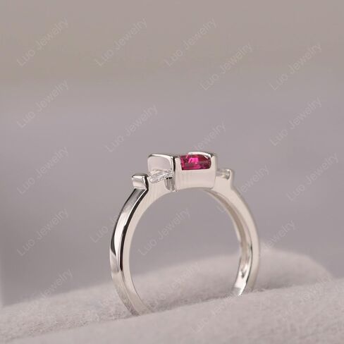 S925 Sterling Silver 3-Stone Ring Engagement Ring Emerald Cut Gemstone Ring Half Bezel Wedding Promise Rings for Women Jewelry in Saudi Arabia