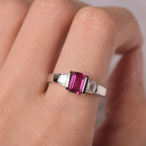 S925 Sterling Silver 3-Stone Ring Engagement Ring Emerald Cut Gemstone Ring Half Bezel Wedding Promise Rings for Women Jewelry in Saudi Arabia