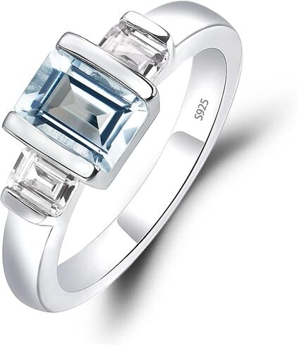 S925 Sterling Silver 3-Stone Ring Engagement Ring Emerald Cut Gemstone Ring Half Bezel Wedding Promise Rings for Women Jewelry in Saudi Arabia