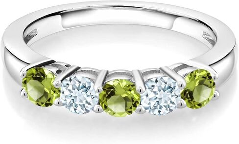 Gem Stone King 925 Sterling Silver Green Peridot and Sky Blue Aquamarine Wedding Band Ring For Women (0.96 Cttw, Round 3.5MM, Gemstone August Birthstone, Available In Size 5, 6, 7, 8, 9) in Saudi Arabia