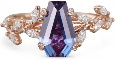 Coffin Cut Multi Gemstone Engagement Ring 14k Rose Gold Twig Leaf Diamond Ring Art Deco Bridal Jewelry Unique Wedding Gift for Wife Family Birthstone Ring in Saudi Arabia