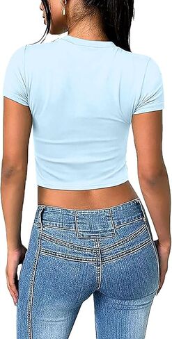 Y2K Graphic Baby Tees for Women Slim Fit Aesthetic Flower Print Crop Tops Girls Summer Hawaii Cropped Tshirts in Kuwait