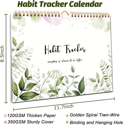Habit Tracker Calendar - 12 Months Undated Daily Goal and Habit Tracker, Habits Tracker Journal Planner with Spiral Binding, Great Productivity Tool and Workout Calendar, 11.7"x8.5" in Saudi Arabia