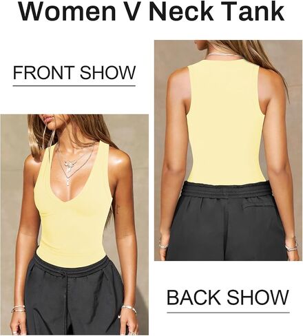 Women's Sexy Deep V Neck Cropped Tank Tops for Women Summer Slim Fitted Workout Going Out Top Basic Sleeveless Shirt in Saudi Arabia