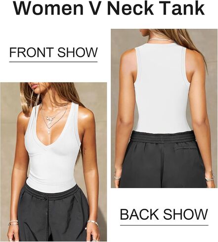 Women's Sexy Deep V Neck Cropped Tank Tops for Women Summer Slim Fitted Workout Going Out Top Basic Sleeveless Shirt in Saudi Arabia