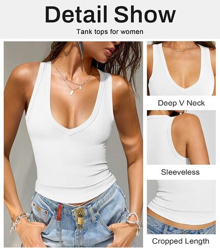 Women's Sexy Deep V Neck Cropped Tank Tops for Women Summer Slim Fitted Workout Going Out Top Basic Sleeveless Shirt in Saudi Arabia