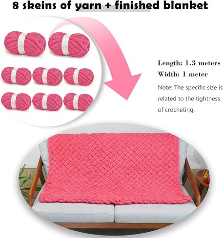 Chunky Yarn for Hand Knitting, Chunky Chenille Blanket Yarn for Crocheting, Bulky Soft Fluffy Chenille for Blanket Project, 8 Pack of 8oz/25yds, Pink&Purple in Kuwait