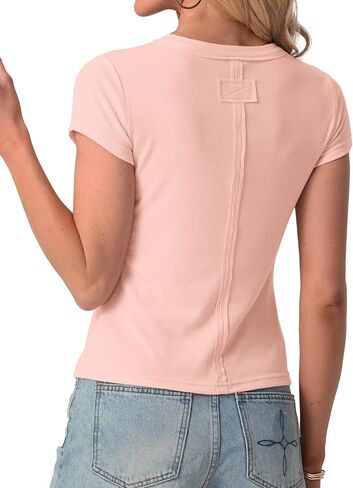 IWOLLENCE Womens Casual Lightweight Ribbed Knit Short Sleeve Tops Crewneck Button Down Shirt Slim Fit Y2K Cardigan in Kuwait