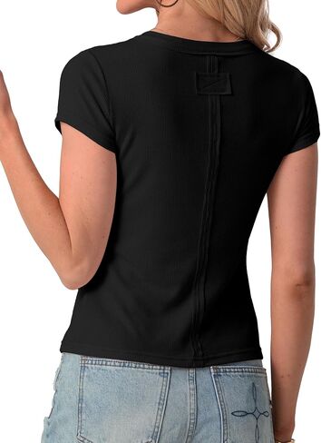 IWOLLENCE Womens Casual Lightweight Ribbed Knit Short Sleeve Tops Crewneck Button Down Shirt Slim Fit Y2K Cardigan in Kuwait