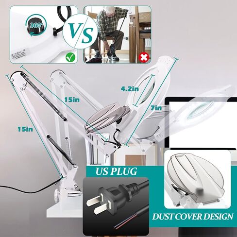 10X Magnifying Glass with Light, NUEYiO 2200 Lumen Stepless Dimmable Mangifier with Light, 4" Real Lens, Adjustable Swing Arm Lighted Magnifying Glass for Esthetician, Crafts, Close Work-White in Saudi Arabia