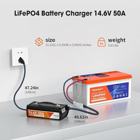 14.6v 50a lifepo4 شاحن بطارية ، شاحن بطارية ليثيوم الشحن السريع مع تنشيط ذكي ، مؤشر LED ، العروات الأسلاك والحماية الكاملة in Kuwait