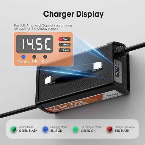 14.6v 50a lifepo4 شاحن بطارية ، شاحن بطارية ليثيوم الشحن السريع مع تنشيط ذكي ، مؤشر LED ، العروات الأسلاك والحماية الكاملة in Kuwait