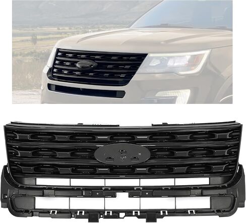 KUAFU Front Bumper Upper Grille Compatible with 2016-2017 Ford Explorer Replacement for FO1200578 FO1200577 FO1200579 Bumper Hood Grill Painted Black in Saudi Arabia