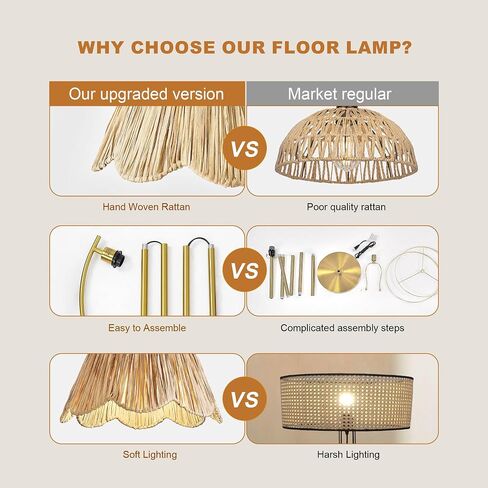 Oneach Arc Floor Lamp for Living Room,Rattan Boho Floor Lamp with Hand-Woven Wicker & Fabric Shade, Foot Switch,Gold Metal Base & Pole,Farmhouse Standing Lamp for Bedroom Corner,Office,Reading in Saudi Arabia