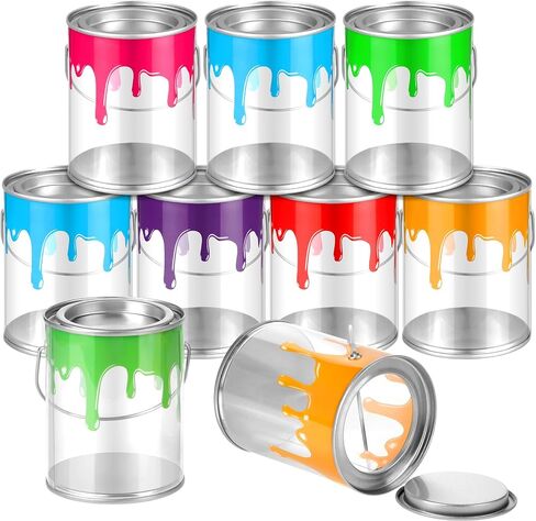 12 Pcs Art Paint Party Favors Supplies, Clear Empty Paint Cans with Lids, Mini Plastic Buckets, Small Transparent Containers for Treats Candy Crafts DIY Decor (3.35 x 4.92 Inch) in Kuwait