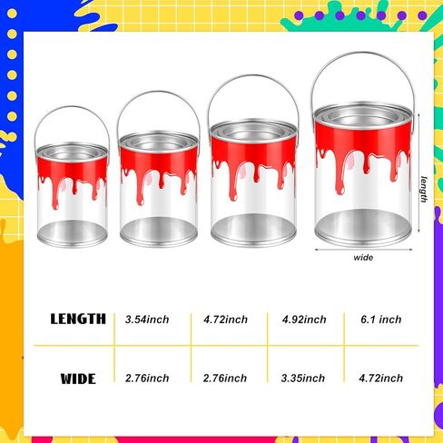 12 Pcs Art Paint Party Favors Supplies, Clear Empty Paint Cans with Lids, Mini Plastic Buckets, Small Transparent Containers for Treats Candy Crafts DIY Decor (3.35 x 4.92 Inch) in Kuwait