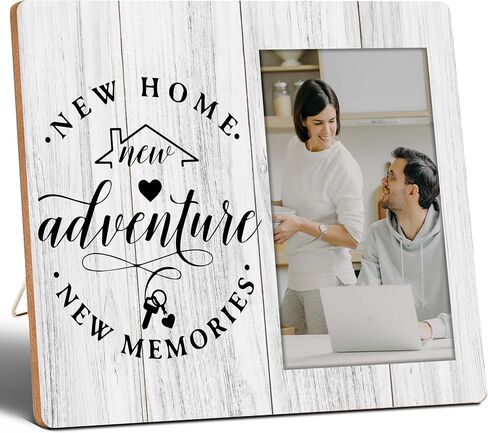 هدايا Housewarming منزل جديد مغامرة جديدة ذكريات جديدة ، إطار صورة 4x6 ، إطار صور خشبي ، ديكورات حفلات Housewarming ، جبل جدار وجدول أعلى ، أساسيات المنزل الجديدة (032) in Kuwait