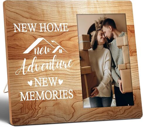 هدايا Housewarming منزل جديد مغامرة جديدة ذكريات جديدة ، إطار صورة 4x6 ، إطار صور خشبي ، ديكورات حفلات Housewarming ، جبل جدار وجدول أعلى ، أساسيات المنزل الجديدة (032) in Kuwait