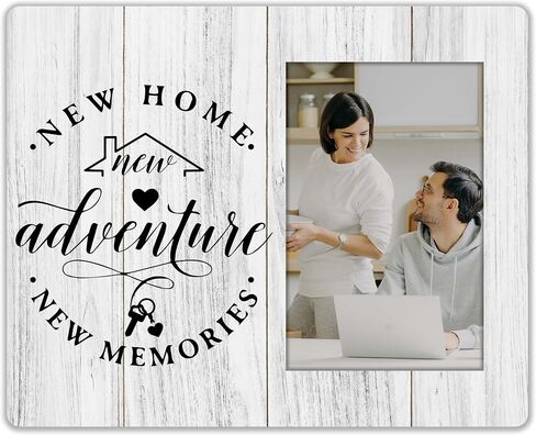 هدايا Housewarming منزل جديد مغامرة جديدة ذكريات جديدة ، إطار صورة 4x6 ، إطار صور خشبي ، ديكورات حفلات Housewarming ، جبل جدار وجدول أعلى ، أساسيات المنزل الجديدة (032) in Kuwait
