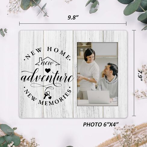 هدايا Housewarming منزل جديد مغامرة جديدة ذكريات جديدة ، إطار صورة 4x6 ، إطار صور خشبي ، ديكورات حفلات Housewarming ، جبل جدار وجدول أعلى ، أساسيات المنزل الجديدة (032) in Kuwait