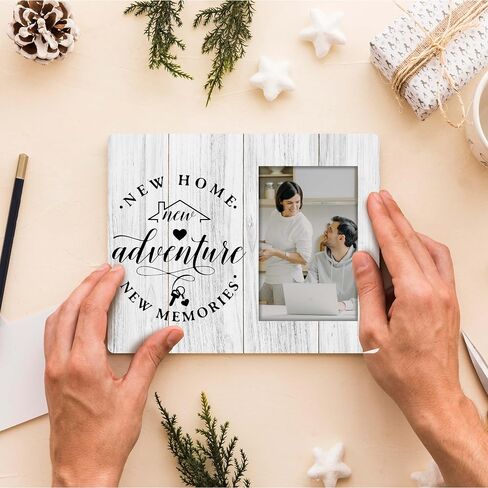 هدايا Housewarming منزل جديد مغامرة جديدة ذكريات جديدة ، إطار صورة 4x6 ، إطار صور خشبي ، ديكورات حفلات Housewarming ، جبل جدار وجدول أعلى ، أساسيات المنزل الجديدة (032) in Kuwait