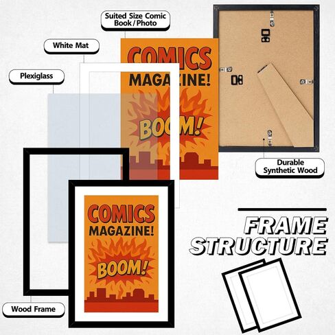 4 Pack Comic Book Frame Fits Current up to 6 3/4 x 10 1/4 Comic Book with Mat, Or 8x12 Photos Without Mat, Comic Book Display Frame with Shatter Resistant Plexiglass for Wall and Tabletop, Black in Saudi Arabia