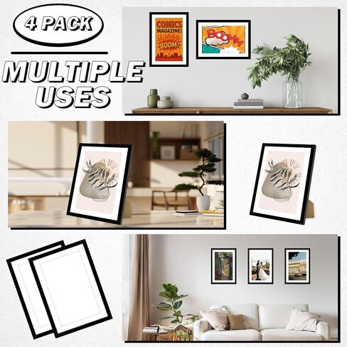 4 Pack Comic Book Frame Fits Current up to 6 3/4 x 10 1/4 Comic Book with Mat, Or 8x12 Photos Without Mat, Comic Book Display Frame with Shatter Resistant Plexiglass for Wall and Tabletop, Black in Saudi Arabia