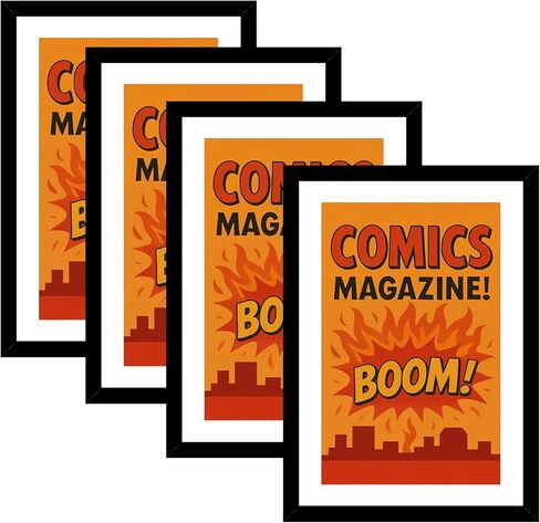 4 Pack Comic Book Frame Fits Current up to 6 3/4 x 10 1/4 Comic Book with Mat, Or 8x12 Photos Without Mat, Comic Book Display Frame with Shatter Resistant Plexiglass for Wall and Tabletop, Black in Kuwait