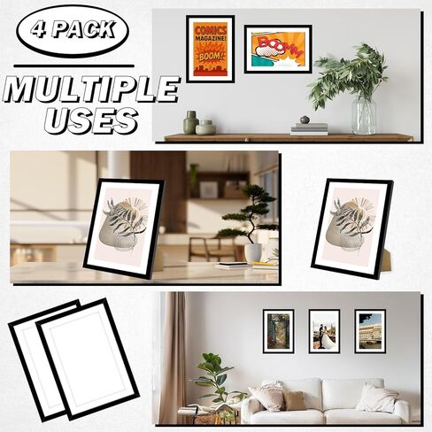 4 Pack Comic Book Frame Fits Current up to 6 3/4 x 10 1/4 Comic Book with Mat, Or 8x12 Photos Without Mat, Comic Book Display Frame with Shatter Resistant Plexiglass for Wall and Tabletop, Black in Kuwait