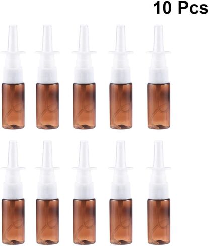 Healifty 15ml Empty Nasal Spray Bottle, Refillable Fine Mist Empty Spray Bottles Amber Sprayers 10pcs (Brown Pet+ 18R Direct Injection) in Saudi Arabia