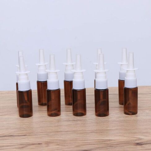 Healifty 15ml Empty Nasal Spray Bottle, Refillable Fine Mist Empty Spray Bottles Amber Sprayers 10pcs (Brown Pet+ 18R Direct Injection) in Saudi Arabia