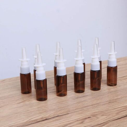 Healifty 15ml Empty Nasal Spray Bottle, Refillable Fine Mist Empty Spray Bottles Amber Sprayers 10pcs (Brown Pet+ 18R Direct Injection) in Saudi Arabia