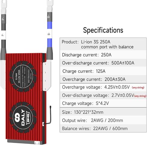 Daly 3S 12V Li-Ion BMS 200A لوحة حماية حزمة البطارية مع منفذ مشترك وتوازن المتميزات لجهاز Home DIY 18650 Battery Electronic (BMS ، 200A) in Saudi Arabia