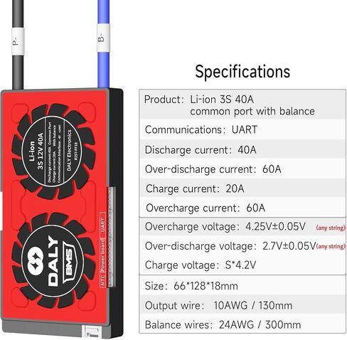 DALY 3S 12V Li-ion BMS 200A Battery Pack Protection Board with Common Port and Balance Leads for Home DIY 18650 Battery Electronic Device(Standard BMS,200A) in Kuwait