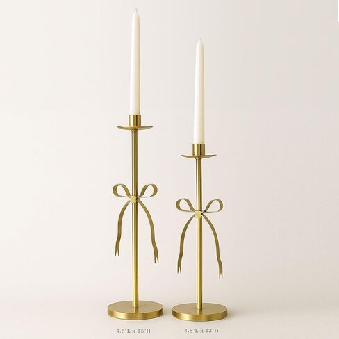 Gold Candle Holders Set of 2 Metal Taper Candle Stands with Bow Design, Modern Decorative Candlesticks for Dining Table, Wedding, Fireplace, Holiday & Christmas Decor in Saudi Arabia