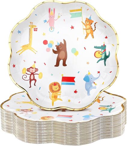 Maxdot 25 Pack Animal Parade Party Plates, 9 Inch Disposable Paper Plates Scalloped with Cute Jungle Safari Animal Design, Fit for Birthday, Baby Shower, Kids Party, Zoo Theme Celebration in Saudi Arabia