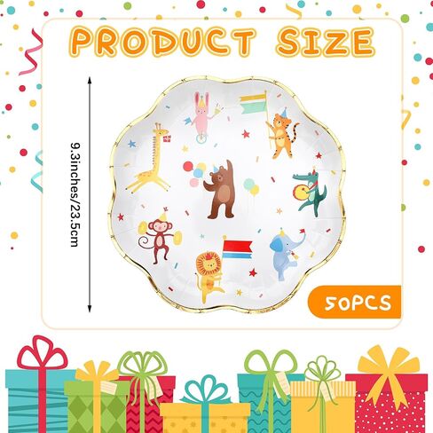 Maxdot 25 Pack Animal Parade Party Plates, 9 Inch Disposable Paper Plates Scalloped with Cute Jungle Safari Animal Design, Fit for Birthday, Baby Shower, Kids Party, Zoo Theme Celebration in Saudi Arabia