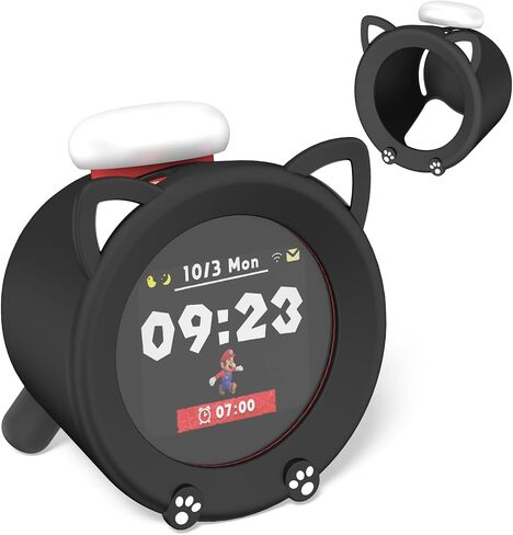 لطيف مضحك Kawaii Cartoon Silicone Cover Cover متوافق مع Nintendo Sound Clock Allaro ، مضاد للخلع على مدار الصدمة زر الواقي غطاء الواقي للبلاد على مدار الساعة الفتيات (أسود) in Kuwait