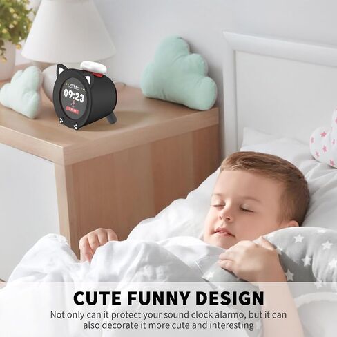 لطيف مضحك Kawaii Cartoon Silicone Cover Cover متوافق مع Nintendo Sound Clock Allaro ، مضاد للخلع على مدار الصدمة زر الواقي غطاء الواقي للبلاد على مدار الساعة الفتيات (أسود) in Kuwait