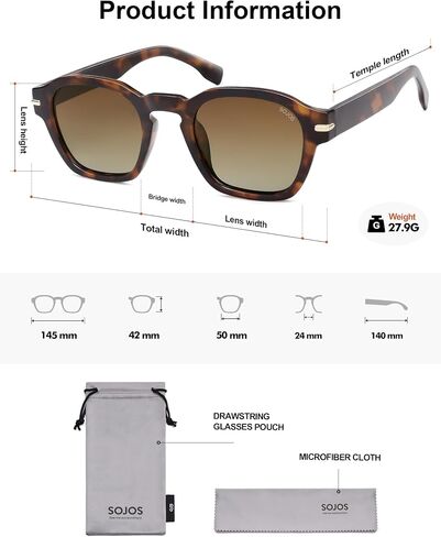 SOJOS عتيقة Retro Square Seprasses Men Men Standard Fit Trendy Womens Sun Glasses SJ2382 in Kuwait