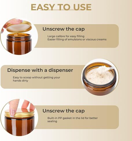 12 Pack 8 oz Amber Round Glass Jars, 240 g Empty Cosmetic Containers with Inner Liners, Golden Aluminum Lids Glass Jars with Lables for Cosmetics, Face Cream, Lotion, Ointments and DIY Candle in Saudi Arabia