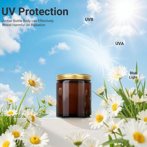 12 Pack 8 oz Amber Round Glass Jars, 240 g Empty Cosmetic Containers with Inner Liners, Golden Aluminum Lids Glass Jars with Lables for Cosmetics, Face Cream, Lotion, Ointments and DIY Candle in Saudi Arabia
