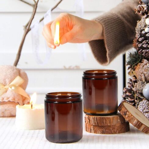 12 Pack 8 oz Amber Round Glass Jars, 240 g Empty Cosmetic Containers with Inner Liners, Golden Aluminum Lids Glass Jars with Lables for Cosmetics, Face Cream, Lotion, Ointments and DIY Candle in Saudi Arabia