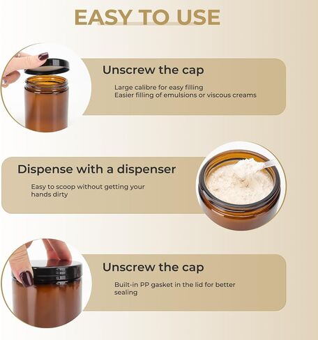 12 Pack 8 oz Amber Round Glass Jars, 240 g Empty Cosmetic Containers with Inner Liners, Golden Aluminum Lids Glass Jars with Lables for Cosmetics, Face Cream, Lotion, Ointments and DIY Candle in Saudi Arabia