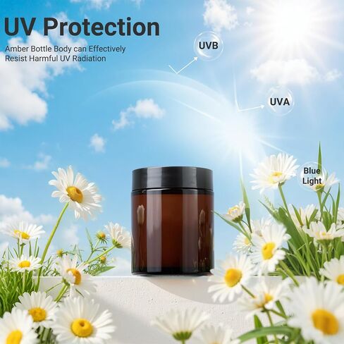 12 Pack 8 oz Amber Round Glass Jars, 240 g Empty Cosmetic Containers with Inner Liners, Golden Aluminum Lids Glass Jars with Lables for Cosmetics, Face Cream, Lotion, Ointments and DIY Candle in Saudi Arabia