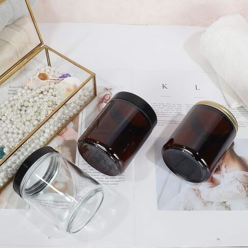 12 Pack 8 oz Amber Round Glass Jars, 240 g Empty Cosmetic Containers with Inner Liners, Golden Aluminum Lids Glass Jars with Lables for Cosmetics, Face Cream, Lotion, Ointments and DIY Candle in Saudi Arabia