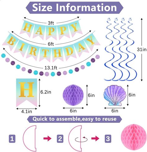 Purple Birthday Party Decorations Set with Happy Birthday Banner, 6 Honeycomb Balls, 8 Star Hanging Swirl Streamer, and Circle Dots Garland for Women Girls in Saudi Arabia