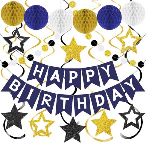 Purple Birthday Party Decorations Set with Happy Birthday Banner, 6 Honeycomb Balls, 8 Star Hanging Swirl Streamer, and Circle Dots Garland for Women Girls in Saudi Arabia